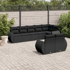 8 pcs conjunto sofás de jardim com almofadões vime PE preto