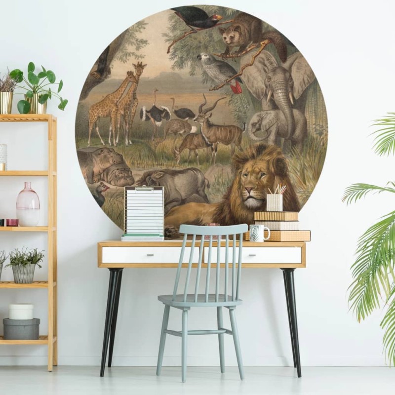 WallArt Papel de parede circular "Animals of Africa" 190 cm-Papel de parede-Home Retail