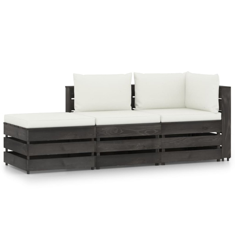 3 pcs conj. lounge jardim + almofadões madeira impreg. cinzento-Conjuntos de jardim-Home Retail