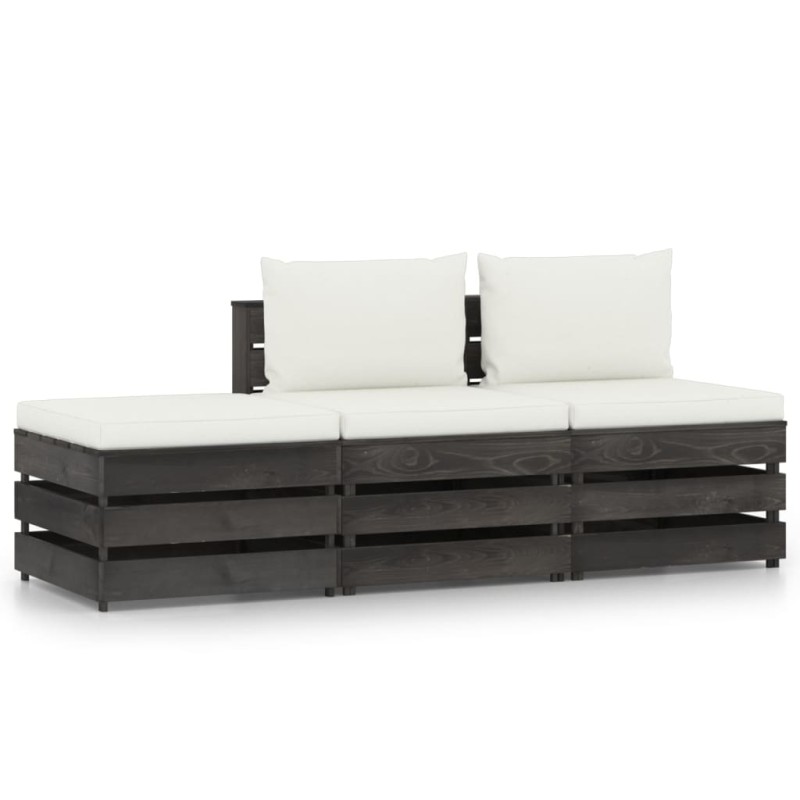 3 pcs conj. lounge jardim + almofadões madeira impreg. cinzento-Conjuntos de jardim-Home Retail