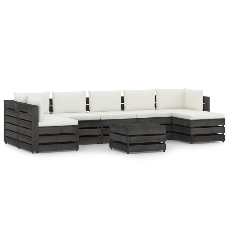 8 pcs conj. lounge jardim c/ almofadões madeira impreg. cinza-Conjuntos de jardim-Home Retail