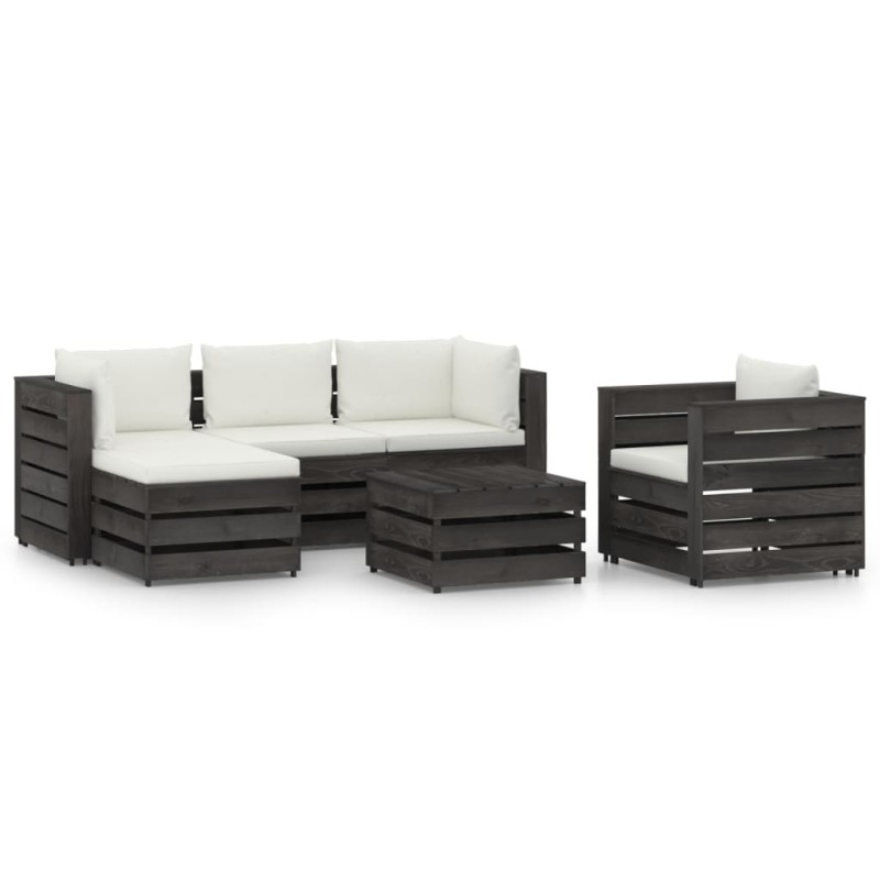 6 pcs conj. lounge jardim + almofadões madeira impreg. cinzento-Conjuntos de jardim-Home Retail