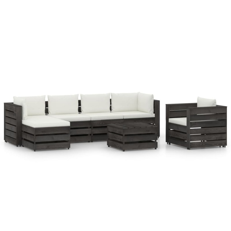 7 pcs conj. lounge jardim + almofadões madeira impreg. cinzento-Conjuntos de jardim-Home Retail