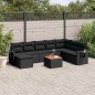 9 pcs conjunto de sofás p/ jardim c/ almofadões vime PE preto