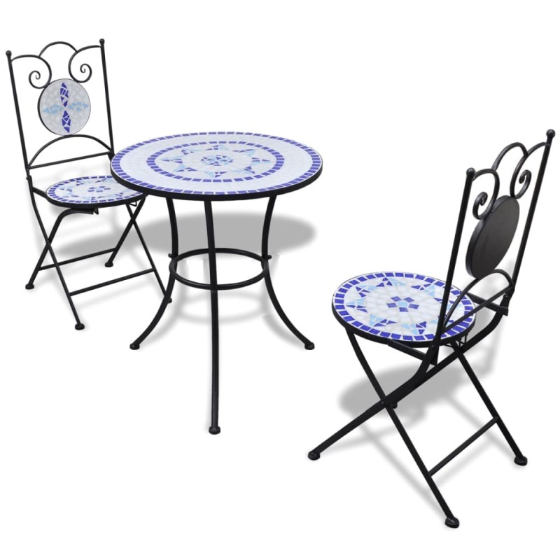 Conjunto bistrô azulejos de cerâmica 3 pcs azul e branco-Conjuntos de jardim-Home Retail