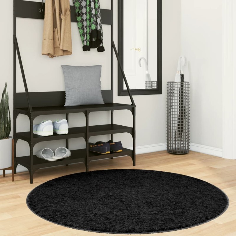 Tapete de pelo curto OVIEDO Ø 120 cm preto-Tapetes-Home Retail