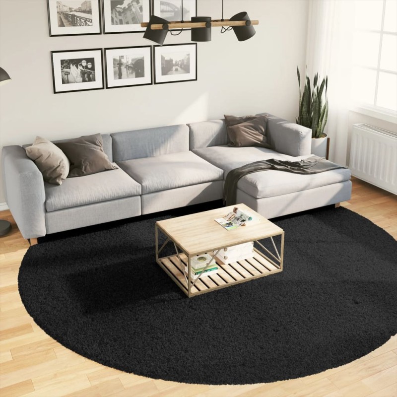 Tapete de pelo curto OVIEDO Ø 280 cm preto-Tapetes-Home Retail