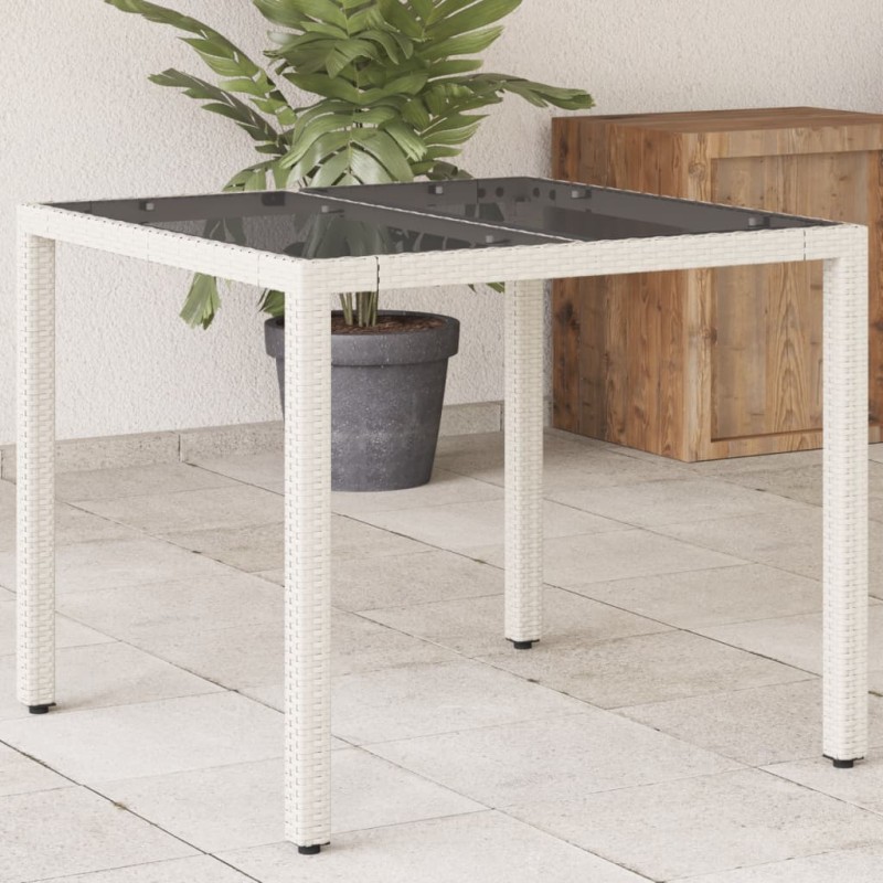 Mesa de jardim com tampo de vidro 90x90x75 cm vime PE branco-Mesas de jardim-Home Retail