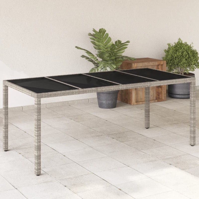 Mesa de jardim c/ tampo vidro 190x90x75 cm vime PE cinza-claro-Mesas de jardim-Home Retail