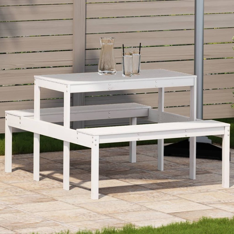 Mesa de piquenique 110x134x75 cm madeira de pinho maciça branco-Mesas de jardim-Home Retail