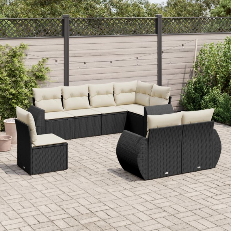 8 pcs conjunto sofás de jardim com almofadões vime PE preto-Unidades de sofá com módulos externos-Home Retail