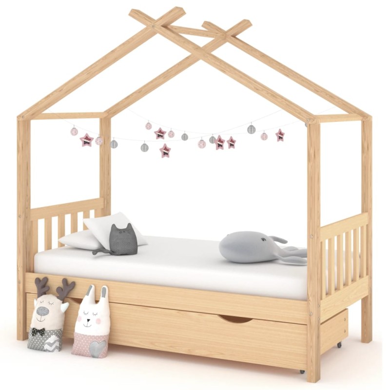 Estrutura de cama para criança c/ gaveta 80x160 cm pinho maciço-Berços e camas infantis-Home Retail