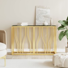 Mesa consola 110x30x70 cm aço inoxidável e vidro dourado