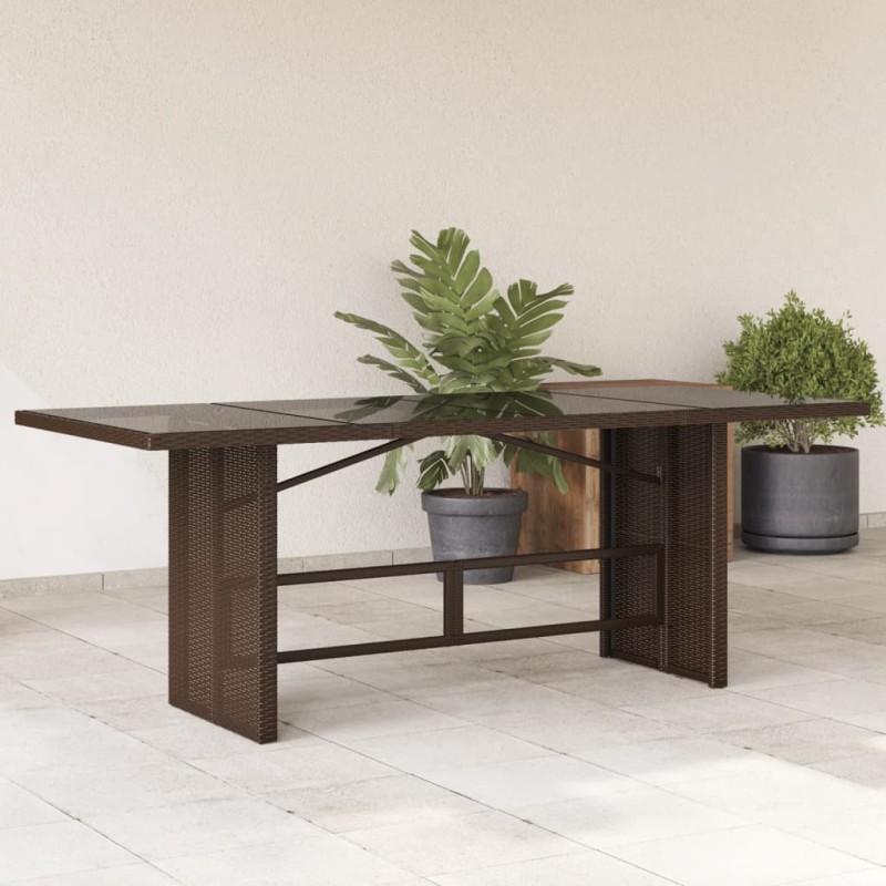 Mesa de jardim com tampo de vidro 190x80x74 cm vime PE castanho-Mesas de jardim-Home Retail