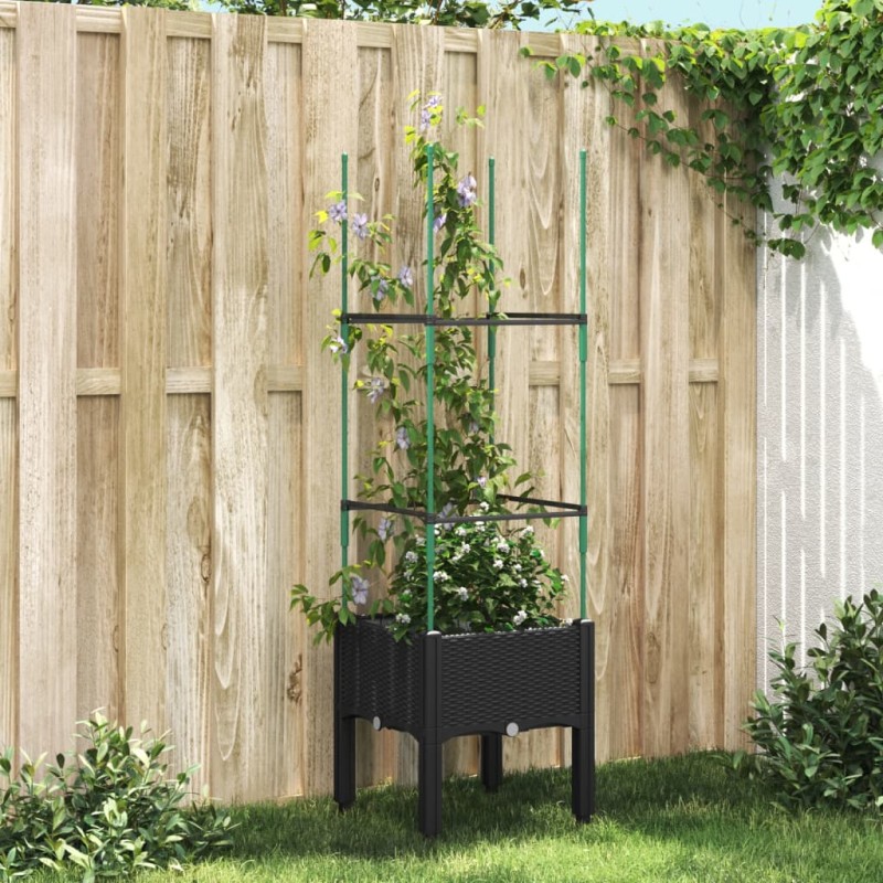 Vaso/floreira de jardim c/ treliça 40x40x142,5 cm PP preto-Vasos e floreiras-Home Retail