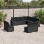 11 pcs conjunto sofás de jardim c/ almofadões vime PE preto