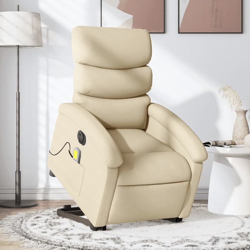 Poltrona elétrica elevatória massagens tecido creme-Poltronas-Home Retail