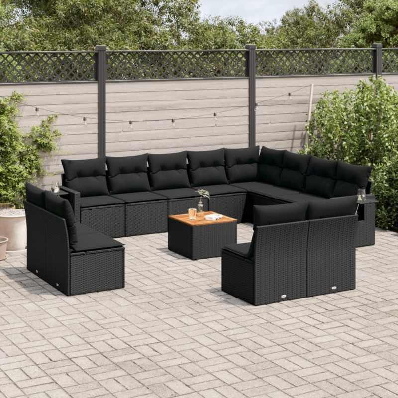 13 pcs conjunto de sofás de jardim com almofadões vime PE preto-Unidades de sofá com módulos externos-Home Retail