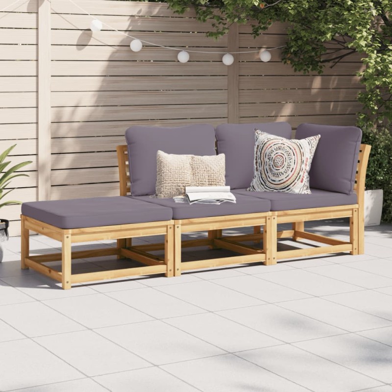 3 pcs conjunto lounge de jardim c/ almofadões acácia maciça-Unidades de sofá com módulos externos-Home Retail