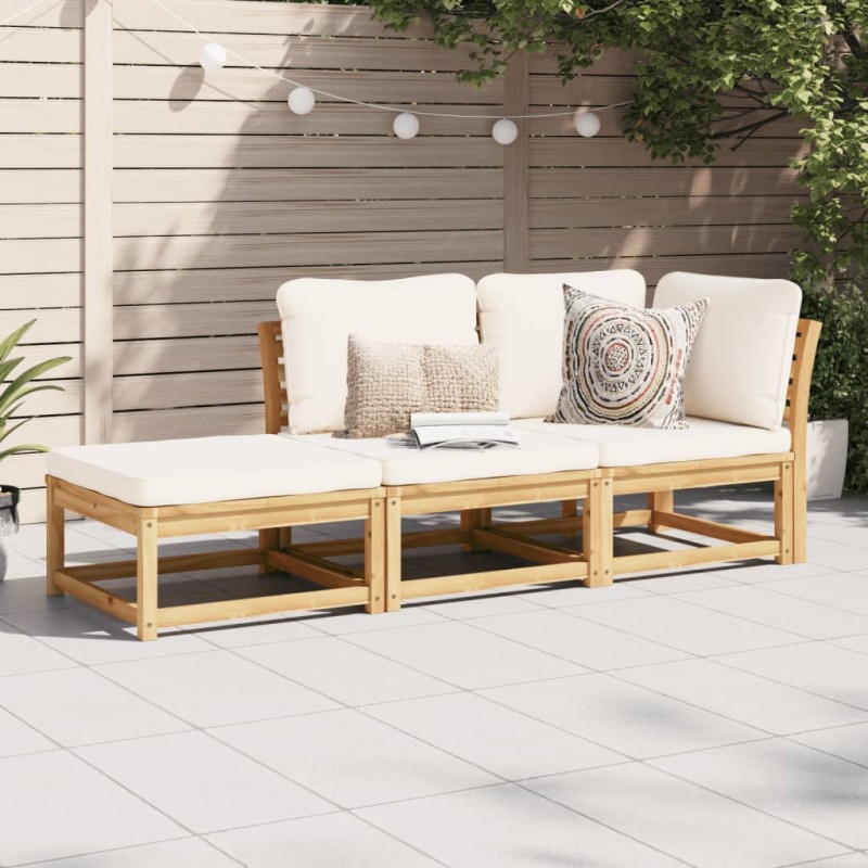 3 pcs conjunto lounge de jardim c/ almofadões acácia maciça-Unidades de sofá com módulos externos-Home Retail