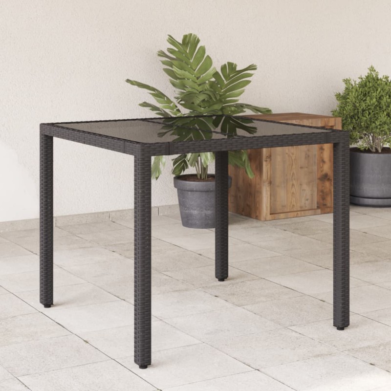 Mesa de jardim com tampo de vidro 90x90x75 cm vime PE preto-Mesas de jardim-Home Retail