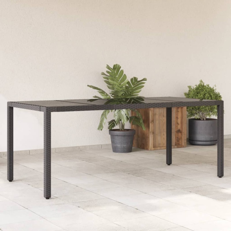 Mesa de jardim com tampo de vidro 190x90x75 cm vime PE preto-Mesas de jardim-Home Retail