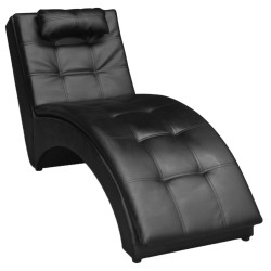 Chaise longue com almofada couro artificial preto - vidaXL | Cadeir...