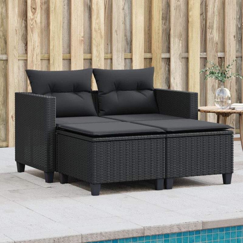 Sofá de jardim de 2 lugares com bancos vime PE preto-Sofás para exterior-Home Retail