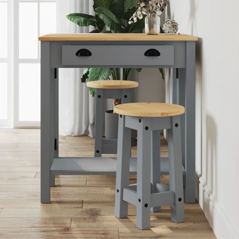 3 pcs conjunto de bar pinho maciço cinza-Conjuntos de móveis para cozinha e sala de jantar-Home Retail