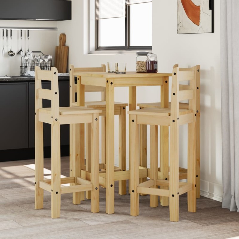 5 pcs conjunto de bar pinho maciço-Conjuntos de móveis para cozinha e sala de jantar-Home Retail