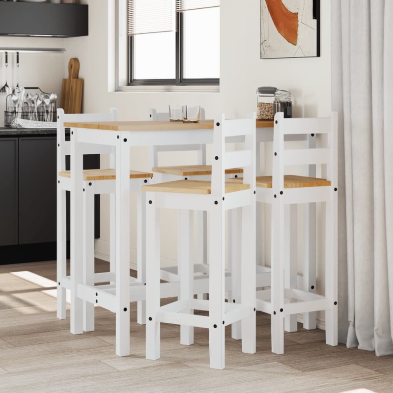 5 pcs conjunto de bar pinho maciço branco-Conjuntos de móveis para cozinha e sala de jantar-Home Retail