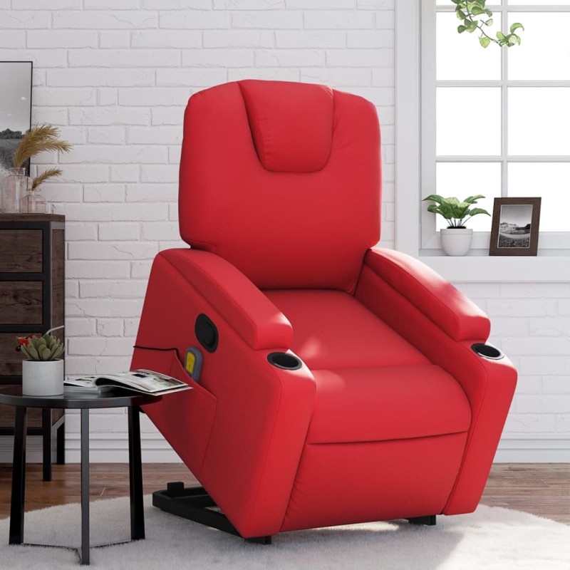 Poltrona massagens reclinável elevatória couro artif. vermelho-Poltronas-Home Retail