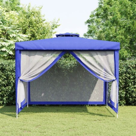 VidaXL Gazebo com telhado duplo 3x3x2,68 m tecido azul