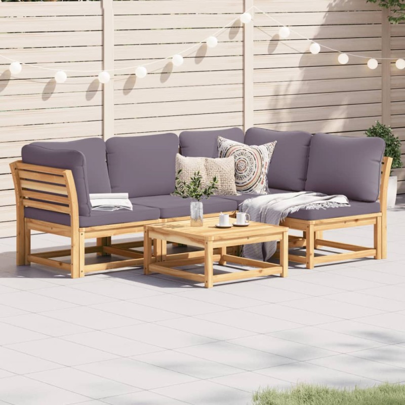 5 pcs conjunto lounge de jardim c/ almofadões acácia maciça-Unidades de sofá com módulos externos-Home Retail