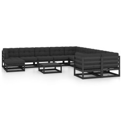 12 pcs conjunto lounge jardim c/ almofadões pinho maciço preto