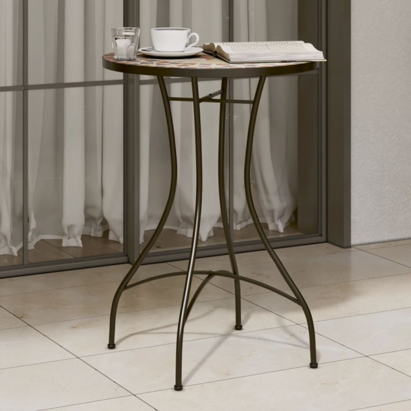 Mesa de bistrô em mosaico Ø50x70 cm cerâmica terracota e branco-Mesas de jardim-Home Retail