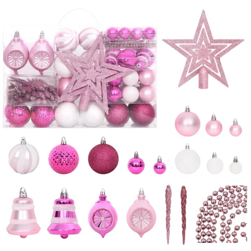 108 pcs conjunto de enfeites de Natal branco e rosa-Enfeites do Feriados-Home Retail