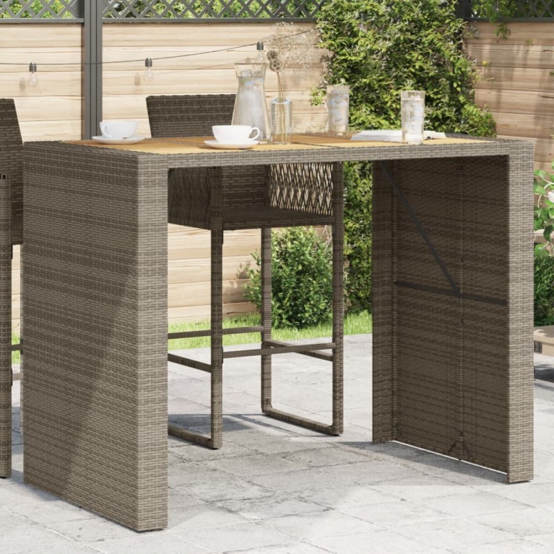 Mesa de jardim com tampo em acácia 145x80x110 cm vime PE cinza-Mesas de jardim-Home Retail