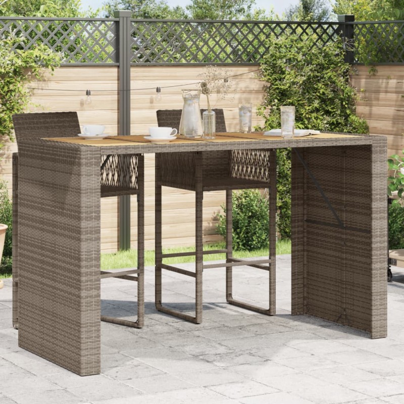 Mesa de jardim com tampo em acácia 185x80x110 cm vime PE cinza-Mesas de jardim-Home Retail