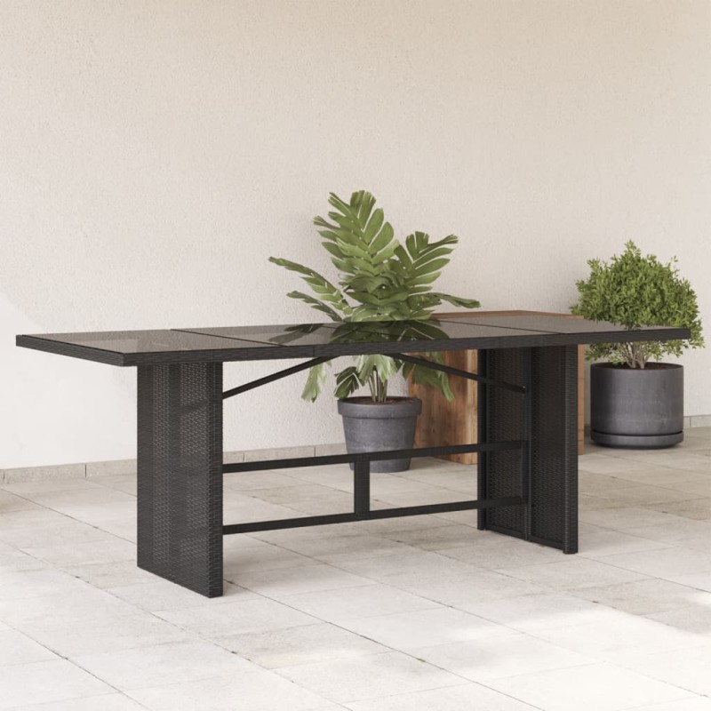 Mesa de jardim com tampo de vidro 190x80x75 cm vime PE preto-Mesas de jardim-Home Retail