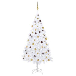 Árvore Natal artificial pré-iluminada c/ bolas branco