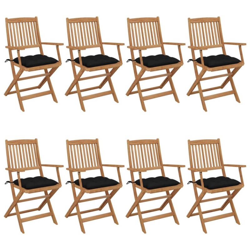 Cadeiras de jardim dobráveis 8 pcs c/ almofadões acácia maciça-Cadeiras de jardim-Home Retail