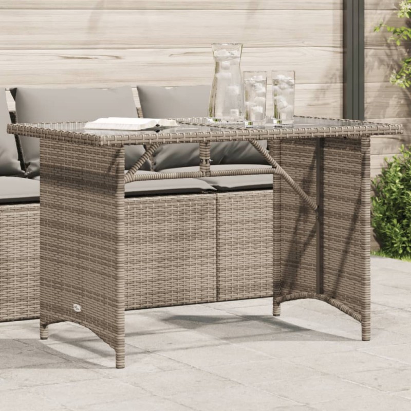 Mesa de jardim com tampo de vidro 110x68x70 cm vime PE cinza-Mesas de jardim-Home Retail