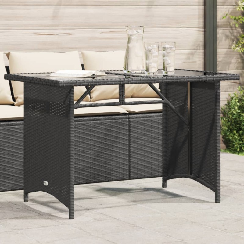 Mesa de jardim com tampo de vidro 110x68x70 cm vime PE preto-Mesas de jardim-Home Retail