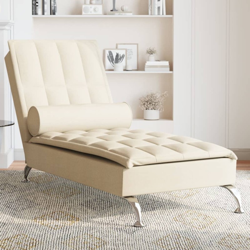 Chaise lounge de massagem com rolo tecido creme-Cadeiras de descanso-Home Retail