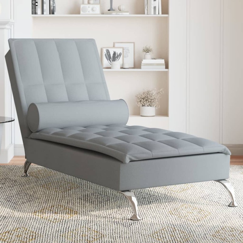 Chaise lounge de massagem com rolo tecido cinzento-claro-Cadeiras de descanso-Home Retail