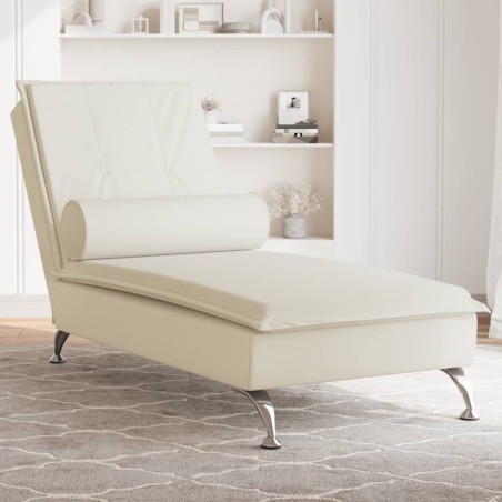 Chaise lounge de massagem com rolo veludo creme