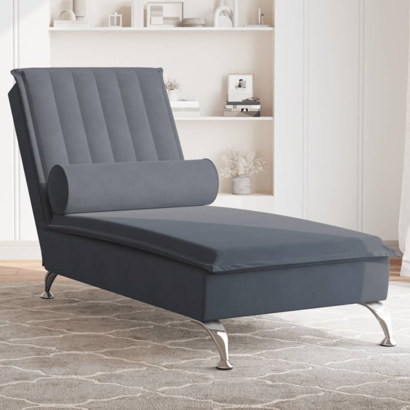 Chaise lounge de massagem com rolo veludo cinzento-escuro-Cadeiras de descanso-Home Retail