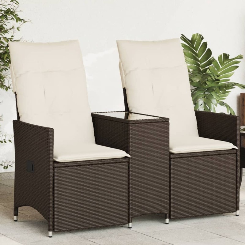 Sofá de jardim reclinável 2 lugares com mesa vime PE castanho-Sofás para exterior-Home Retail