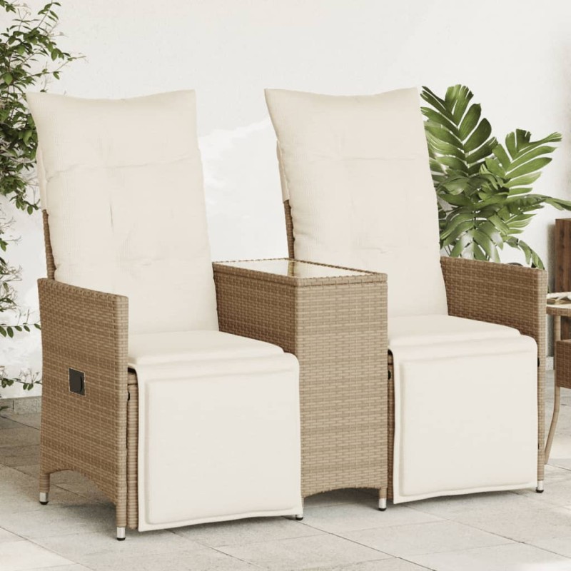 Sofá de jardim reclinável 2 lugares com mesa vime PE bege-Sofás para exterior-Home Retail